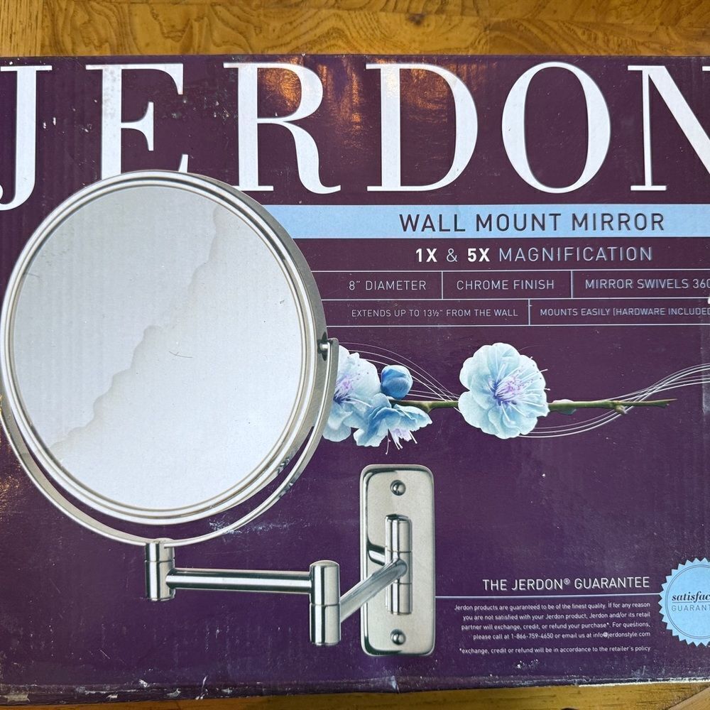 Silver Wall Mounted Mirror with Adjustable Arm